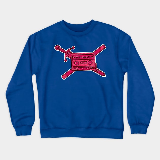 Neon Knight Pink Cassette and Sword Crest Crewneck Sweatshirt by JonGrin